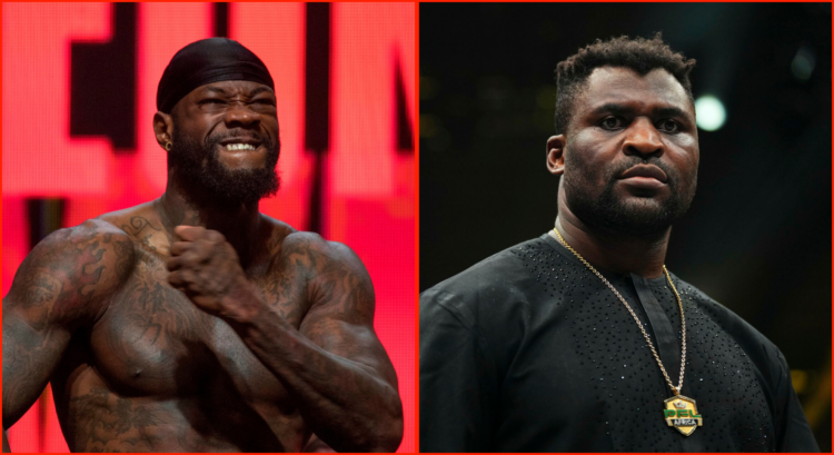 Side by side of Deontay Wilder before his fight with Tyson Fury and Francis Ngannou at 2024 PFL 9: Washington DC Playoffs