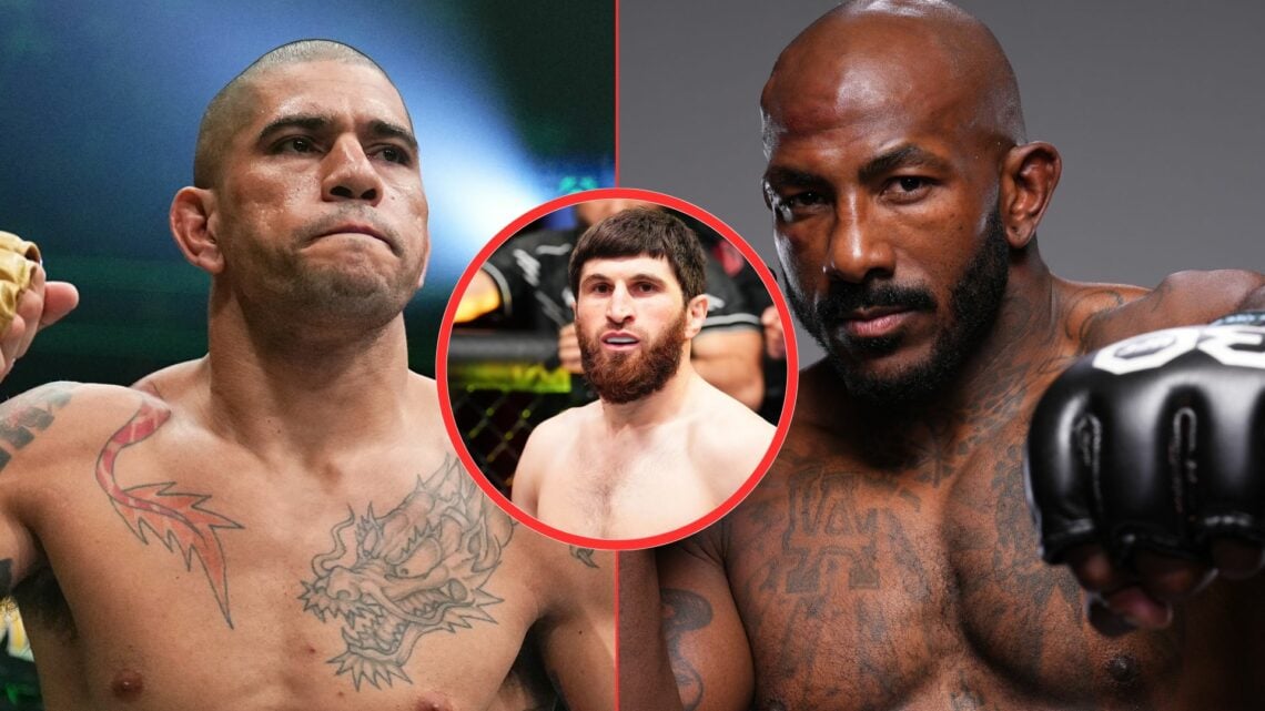 Alex Pereira and Khalil Rountree with Magomed Ankalaev ahead of UFC 307