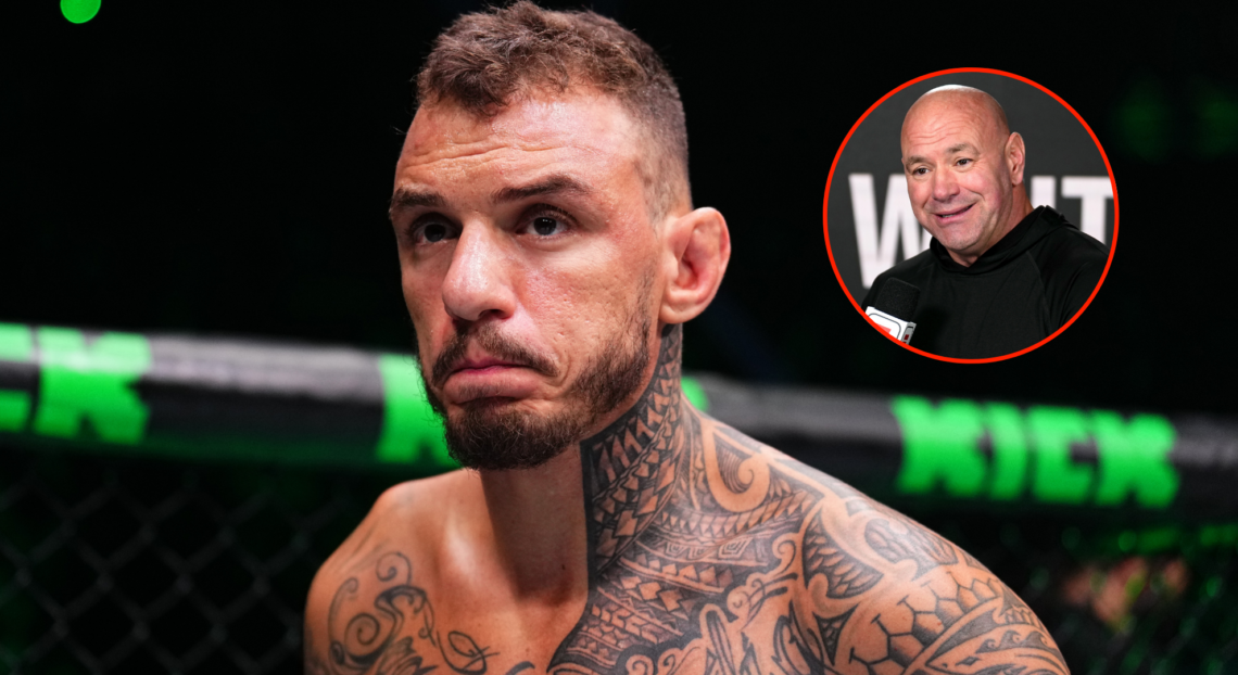 Renato Moicano (left) prior to his fight at UFC Paris and Dana White (right) following DWCS week 8