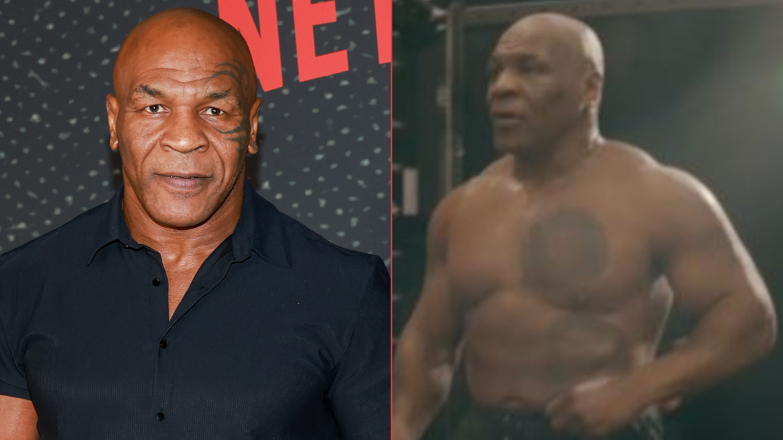 Mike Tyson during a promo shoot and Mike Tyson in the gym