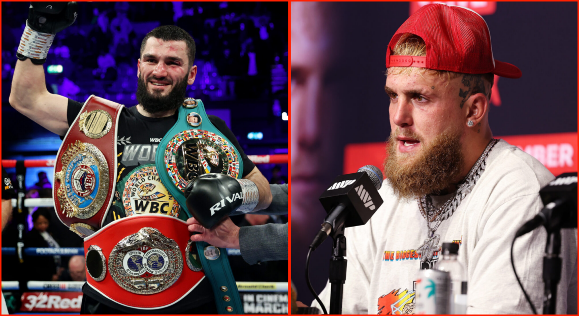 Side by side of Artur Beterbiev after beating Anthony Yarde and Jake Paul after beating Mike Tyson