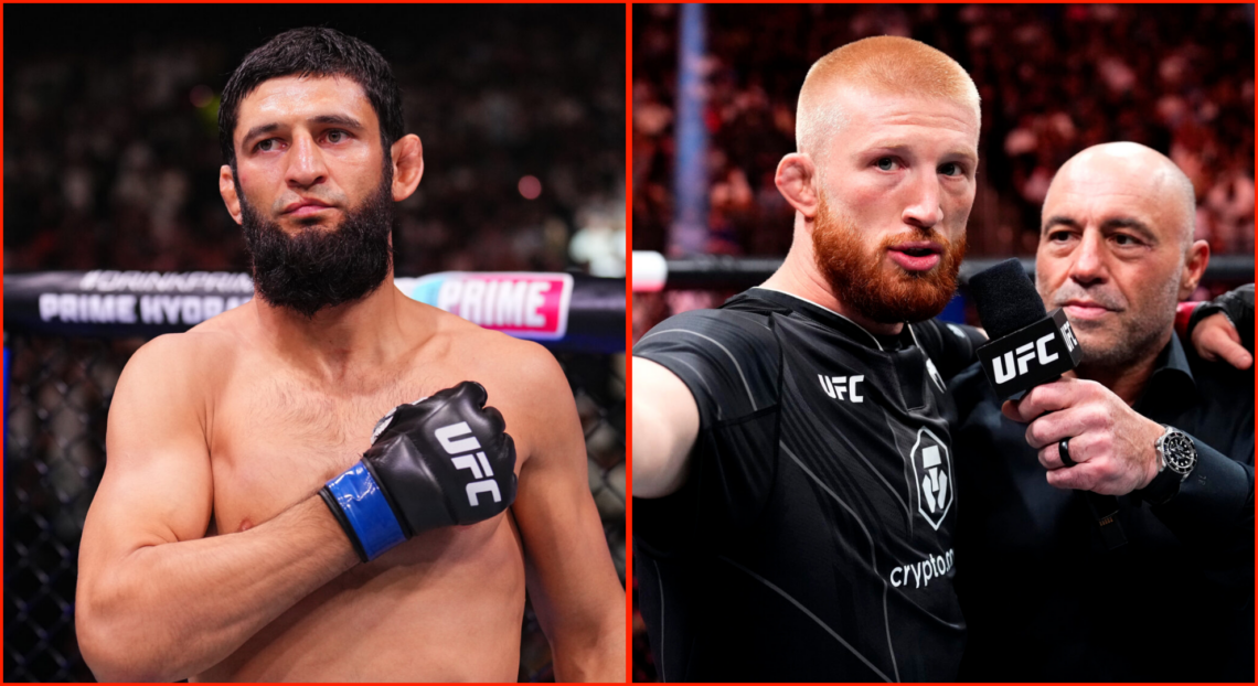 Split image of Khamzat Chimaev at UFC 308 and Bo Nickal at UFC 290