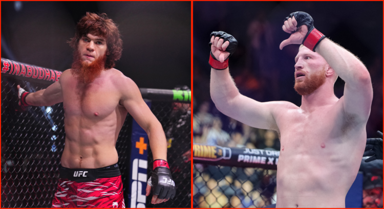 Bo Nickal (right) following his UFC 300 win and Shara Magomedov (left) prior to his UFC 308 fight