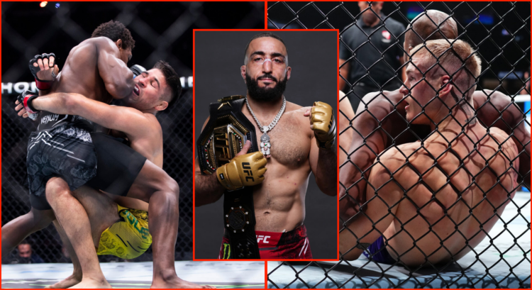 Split image of Joaquin Buckley at UFC Fight Night Atlantic City, Belal Muhammad at UFC 304, and Ian Garry at UFC 304