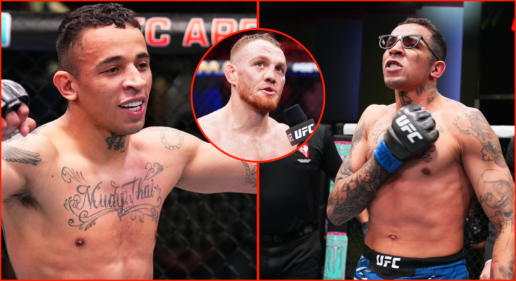 Split image of Carlos Prates at UFC Vegas 100 and Jack Della Maddalena at UFC 299