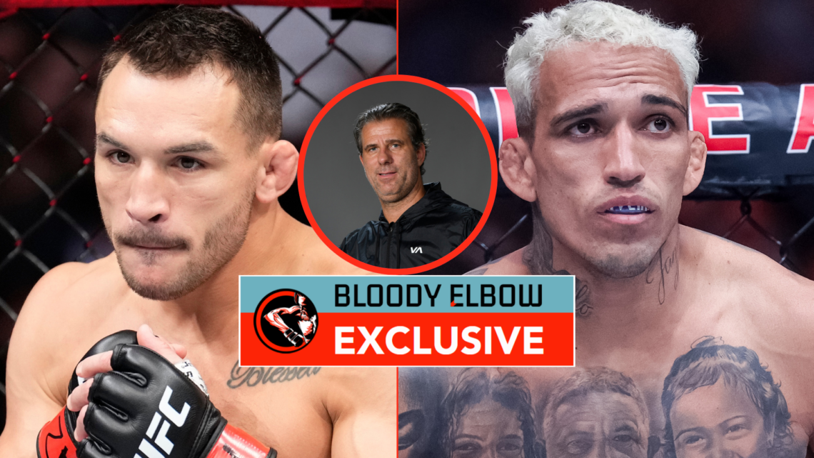 Michael Chandler, Henri Hooft and Charles Oliveira with exclusive banner