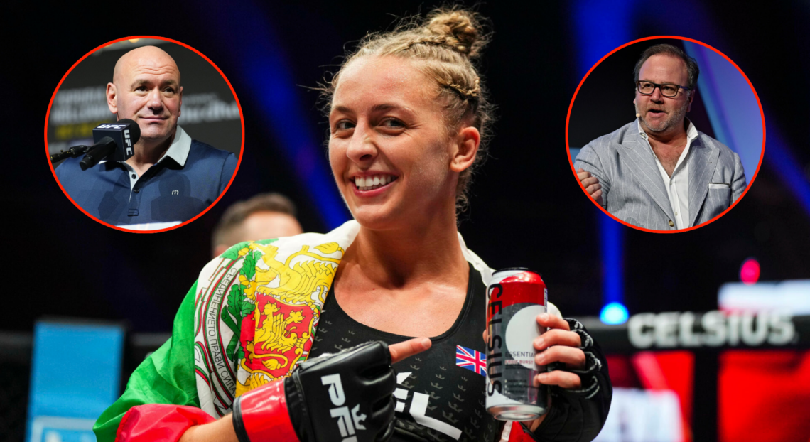 Split image of Dakota Ditcheva at the PFL, Dana White at UFC 308 and Donn Davis at Collision 2022