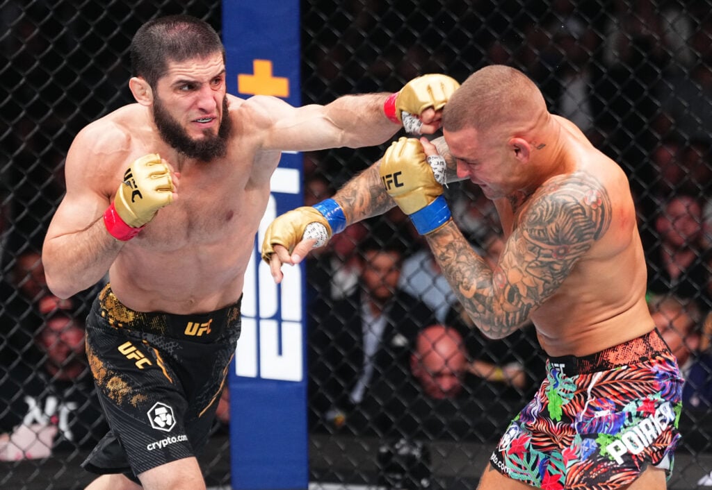 Islam Makhachev punches Dustin Poirier