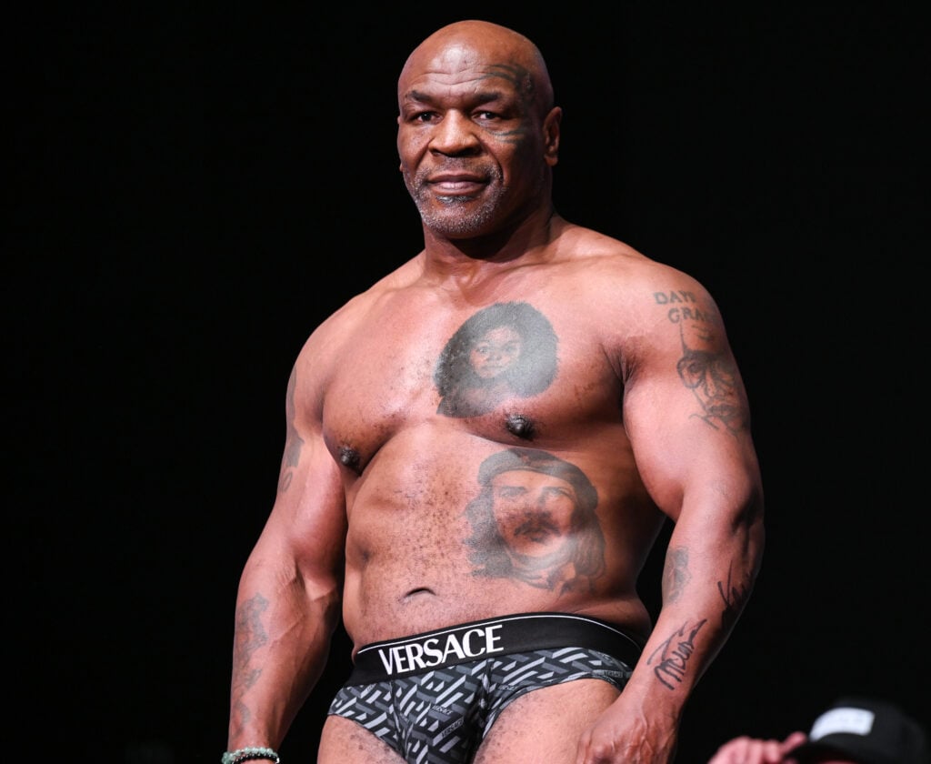Mike Tyson weighing in for his fight with Jake Paul