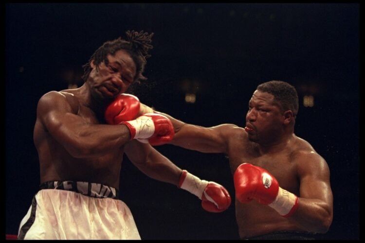 10 May 1996:  Ray Mercer (right) lands a blow on Lennox Lewis during a bout at Madison Square Garden in New York, New York.  Lewis won the fight wi...