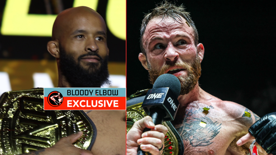 Demetrious Johnson and Jarred Brooks with exclusive banner