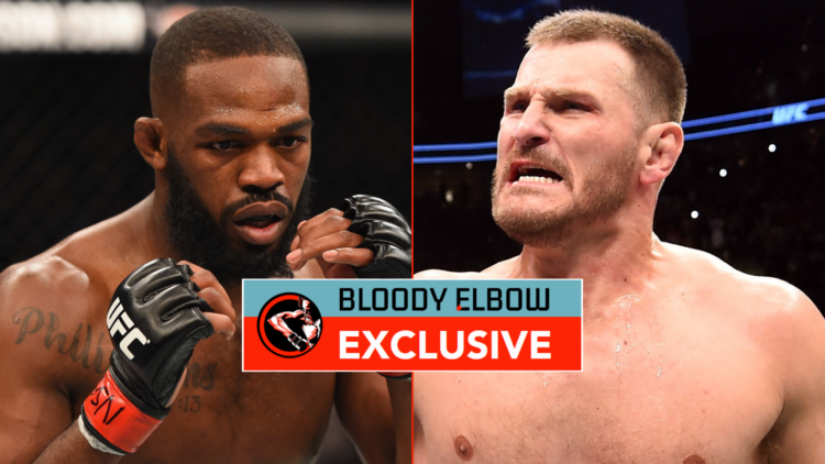 Jon Jones and Stipe Miocic with exclusive banner