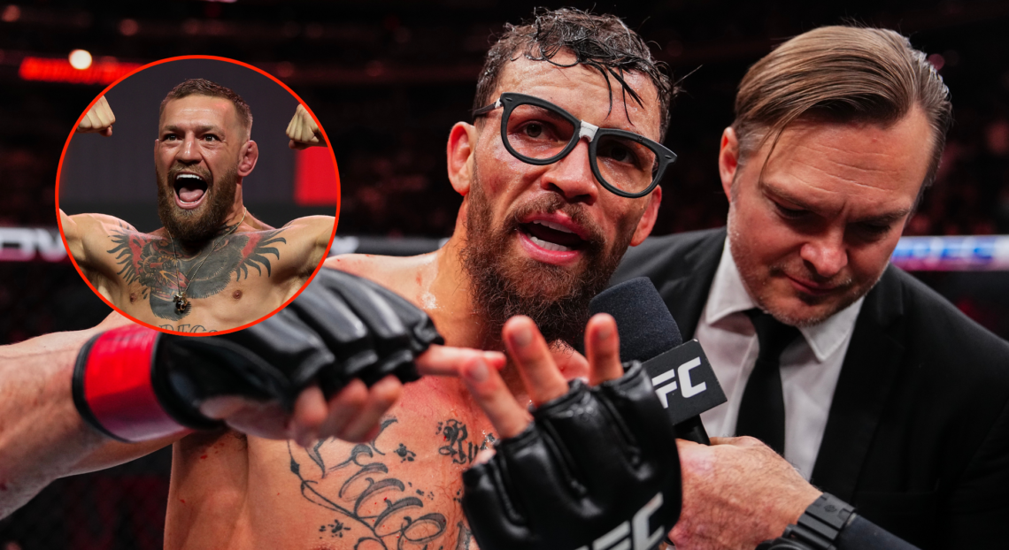 Mauricio Ruffy (right) following his UFC 309 win and Conor McGregor (left) at the UFC 264 ceremonial weigh-ins