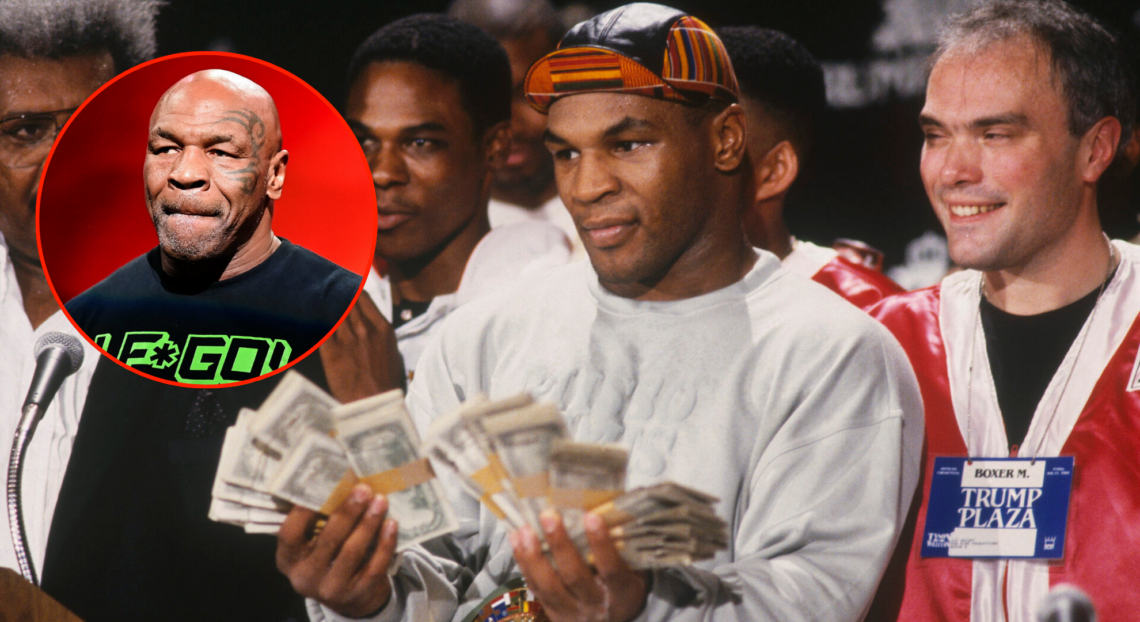 Pop out image of Mike Tyson with Don King and Mike Tyson at the open workouts ahead of Jake Paul fight.