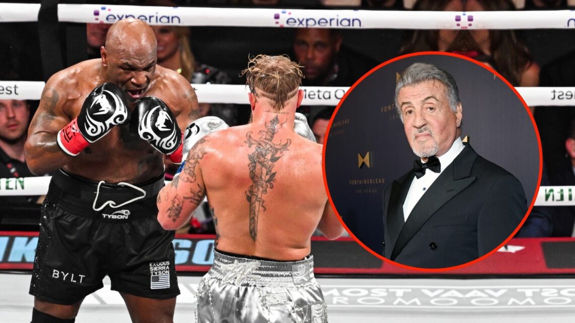 Jake Paul VS Mike Tyson. Inset, Sylvester Stallone.