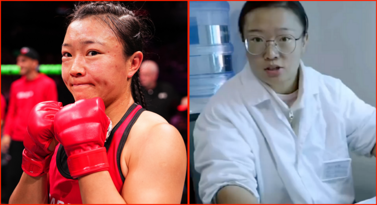 Shi Ming (left) following UFC Macau win, and Shi Ming (right) during her day job as a doctor