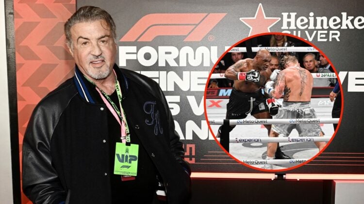 Sylvester Stallone. Inset, Jake Paul fights Mike Tyson.