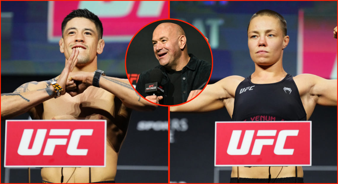 Pop out of Brandon Moreno and Rose Namajunas on the scales at UFC Edmonton, and Dana Whie at Walsh vs Runowski boxing event