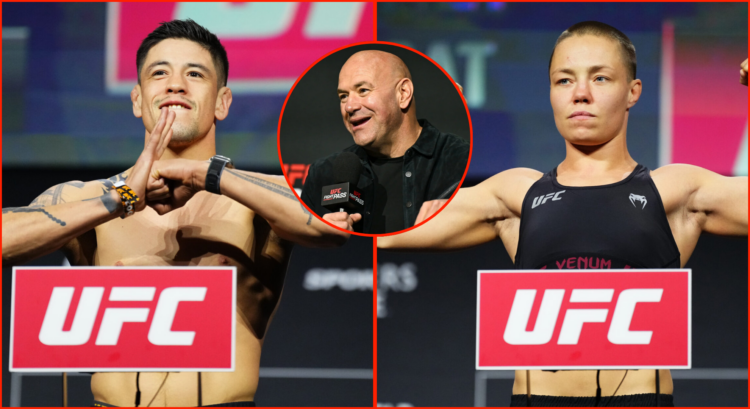 Pop out of Brandon Moreno and Rose Namajunas on the scales at UFC Edmonton, and Dana Whie at Walsh vs Runowski boxing event