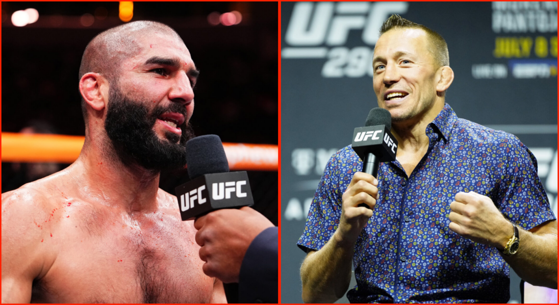 Side by side of Aiemann Zahabi at UFC Edmonton and GSP at UFC 290: Press Conference