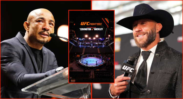 Pop out image of the UFC Tampa Octagon, Jose Aldo Jr and Donald Cerrone at the UFC Hall of Fame Induction Ceremonies.