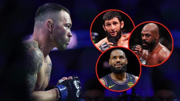 Colby Covington (main) and insets of LeBron James, Jon Jones, and Khamzat Chimaev