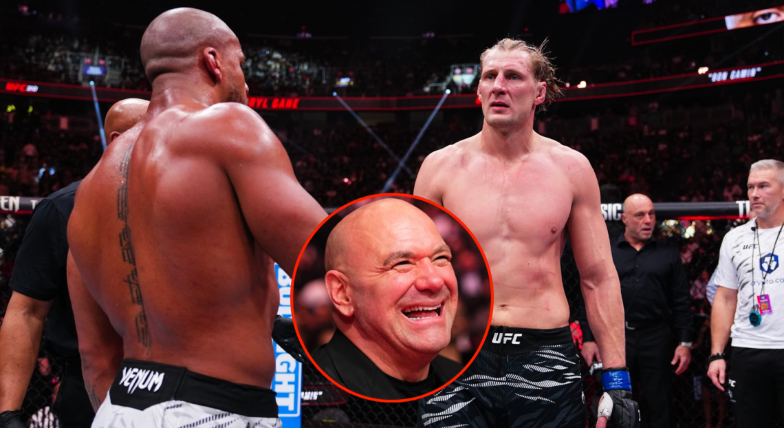 Ciryl Gane and Alexander Volkov (main) following their UFC 310 fight, and Dana White (bottom) at UFC 310