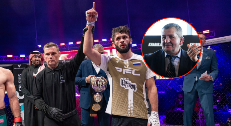 Gadzhi Rabadanov after winning the PFL 2024 tournament. Bubble shows Abdulmanap Nurmagomedov