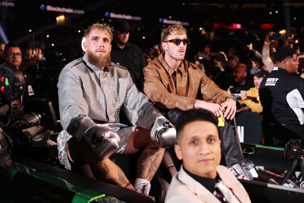 Jake Paul with his brother Logan Paul on his way to the ring for a fight