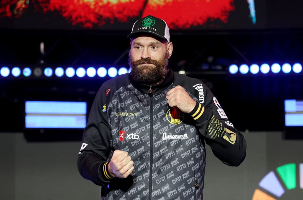 Tyson Fury poses for a photo ahead of his IBF, IBO, WBA, WBC and WBO Undisputed World Heavyweight Title fight against Oleksandr Usyk