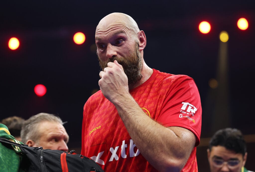 Tyson Fury reacts following defeat in his rematch with Oleksandr Usyk