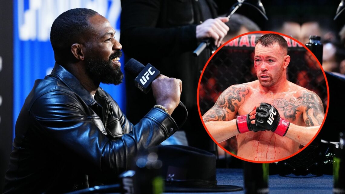 Jon Jones (on the mic) and Colby Covington