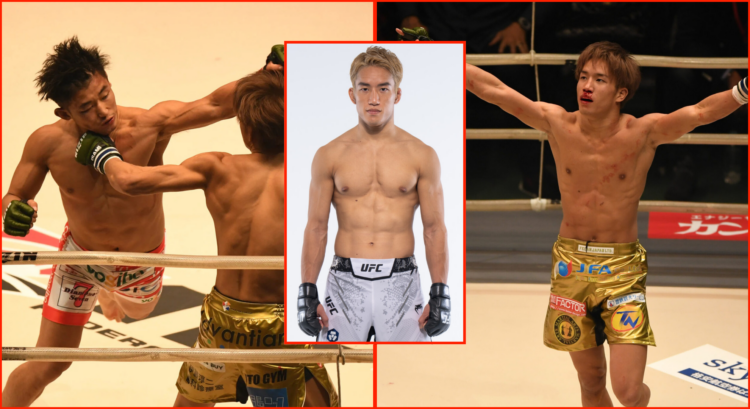 Pop out images of Kai Asakura fighting Kizaemon Saiga at RIZIN GP 2017 and Kai Asakura’s UFC photoshoot.