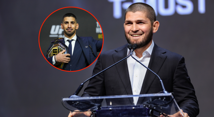 Khabib Nurmagomedov with a bubble of Ilia Topuria