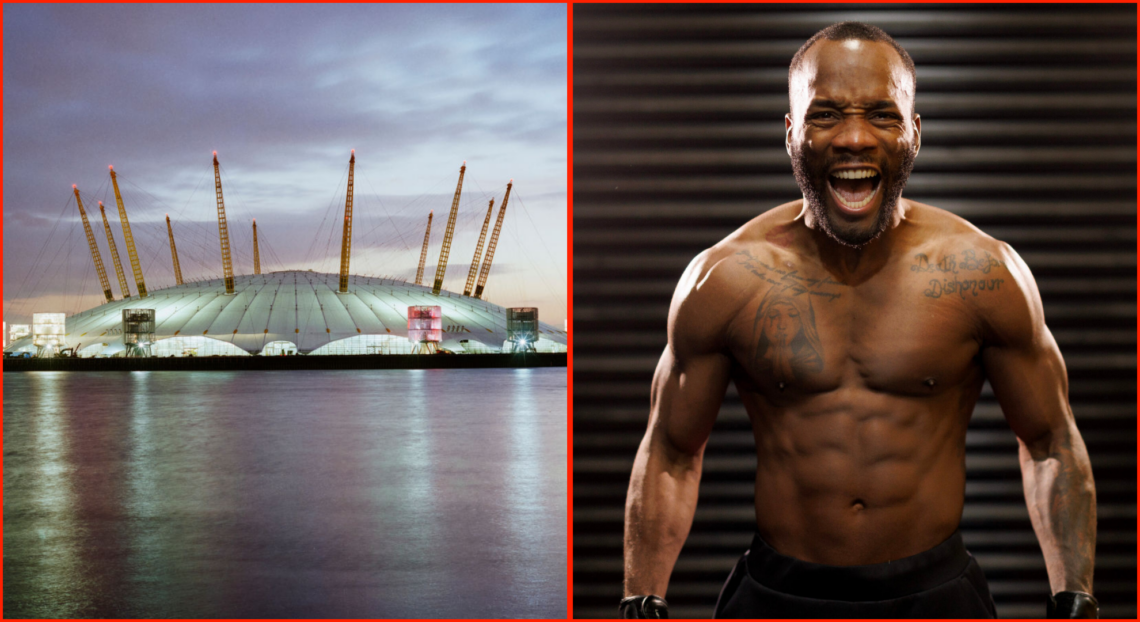 Side by side of the O2 Arena in London and Leon Edwards at a photoshoot in Birmingham