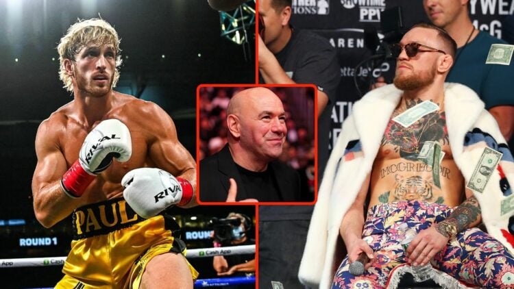 Logan Paul and Conor McGregor. Inset, Dana White.