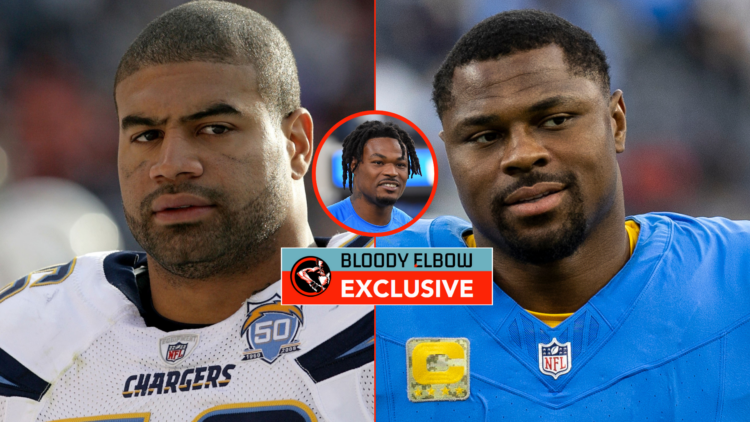 Shawne Merriman, Derwin James and Khalil Mack with exclusive banner