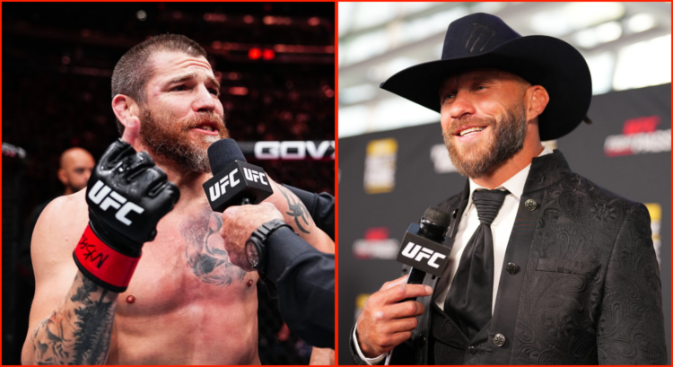 Side by side of Jim Miller at UFC 309 and Donald Cerrone at UFC Hall of Fame Red Carpet