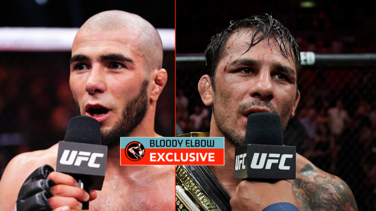 Muhammad Mokaev and Alexandre Pantoja with exclusive banner