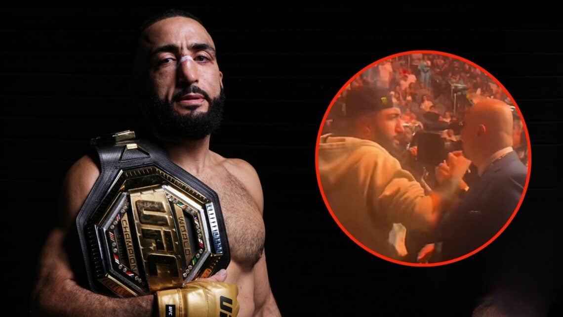 Belal Muhammad poses for a portrait after his victory during the UFC 304 event.