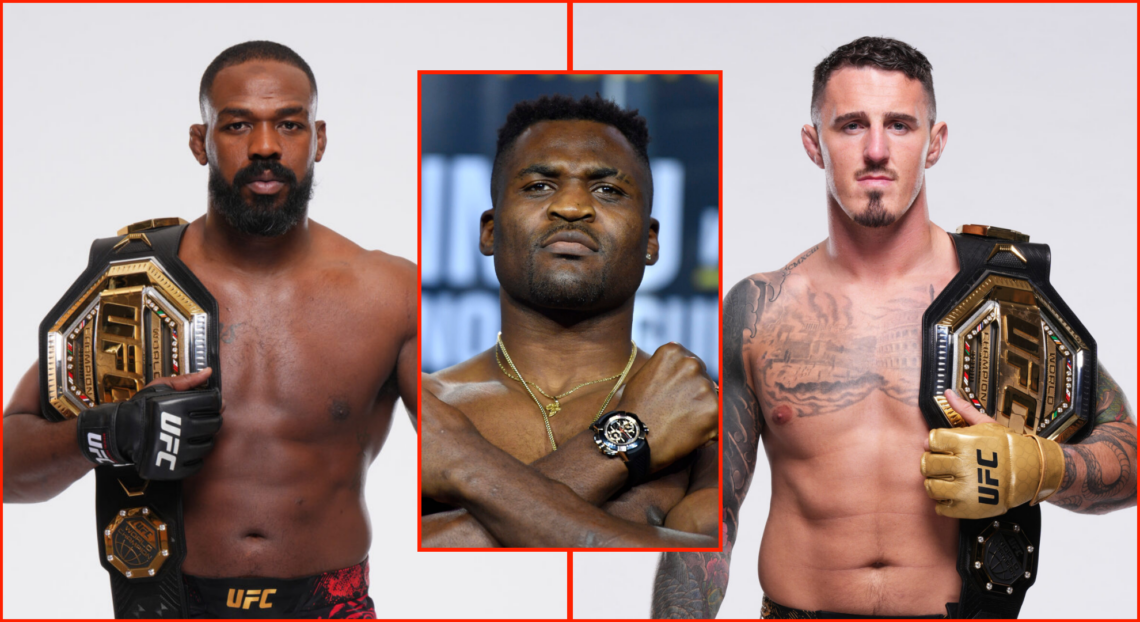 Pop out image of Jon Jones at UFC 309, Tom Aspinall at UFC 304 and Francis Ngannou at UFC 270
