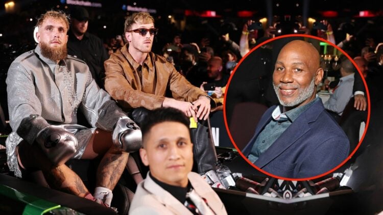 Jake Paul and Logan Paul with an inset of Lennox Lewis