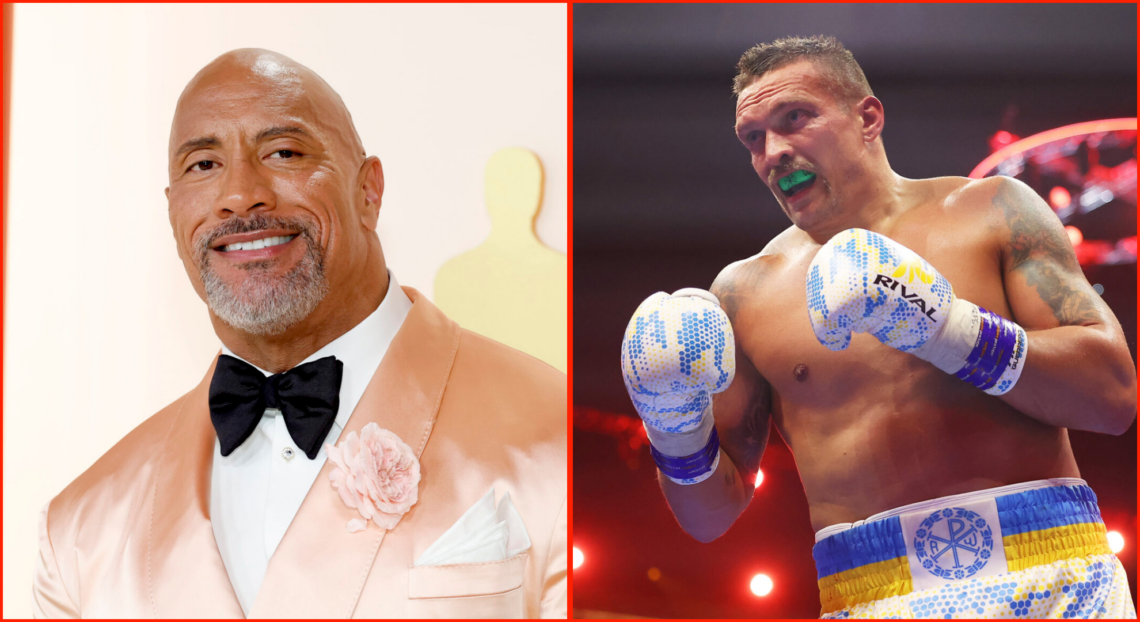 Side by side of Dwayne Johnson at 95th Annual Academy Awards and Oleksandr Usyk at Tyson Fury v Oleksandr Usyk: Ring Of Fire - Fight Night