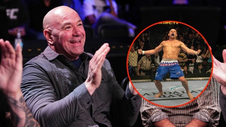 UFC CEO Dana White reacts during Dana White's Contender Series season eight. Inset, Chuck Liddell.