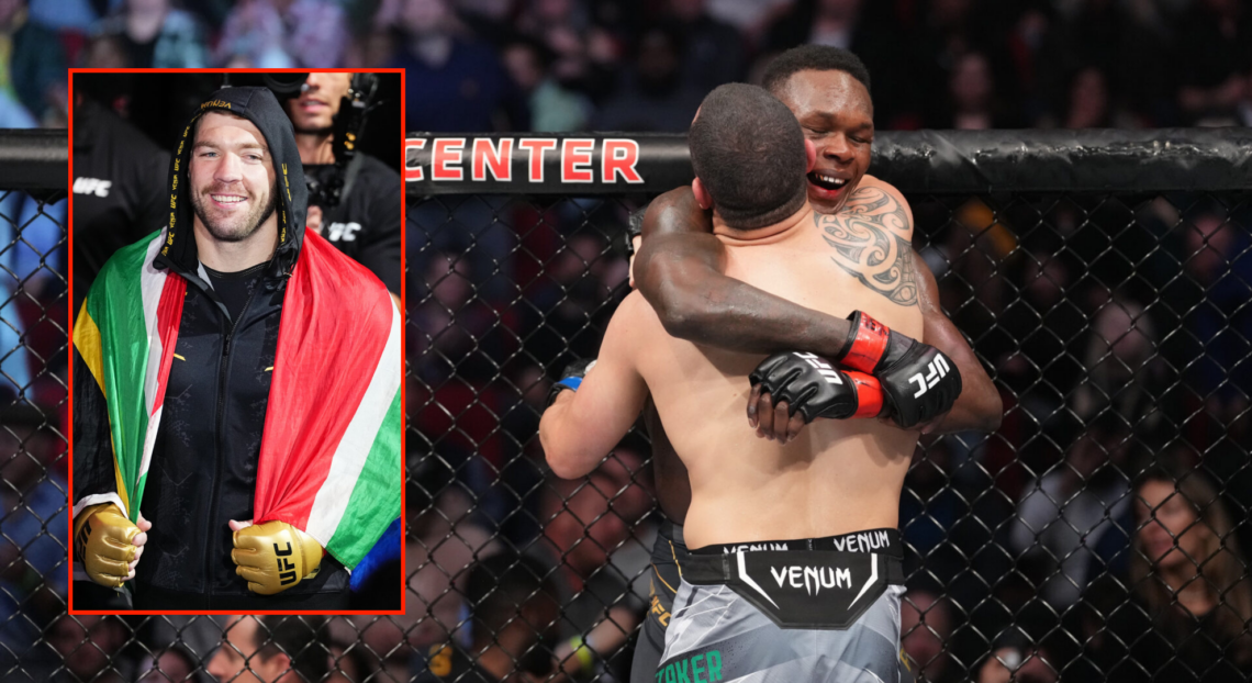 Pop out of Israel Adesanya and Robert Whittaker embracing at UFC 271 and Dricus Du Plessis at UFC 305