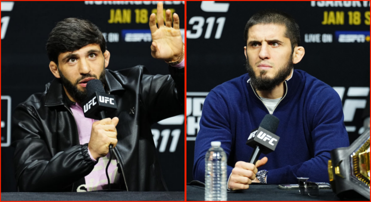 Side by side of Islam Makhachev and Arman Tsarukyan at the UFC 311 pre-fight press conference