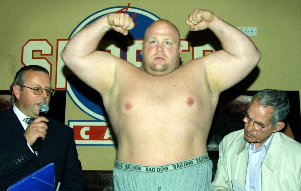 Eric "Butterbean" Esch weighs-in ahead of his fight with Shane Woollas