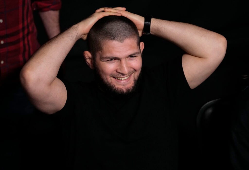 Khabib Nurmagomedov is seen in attendance at UFC Vegas 48