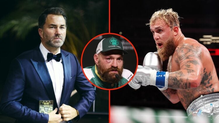 Eddie Hearn and Jake Paul with an inset of Tyson Fury