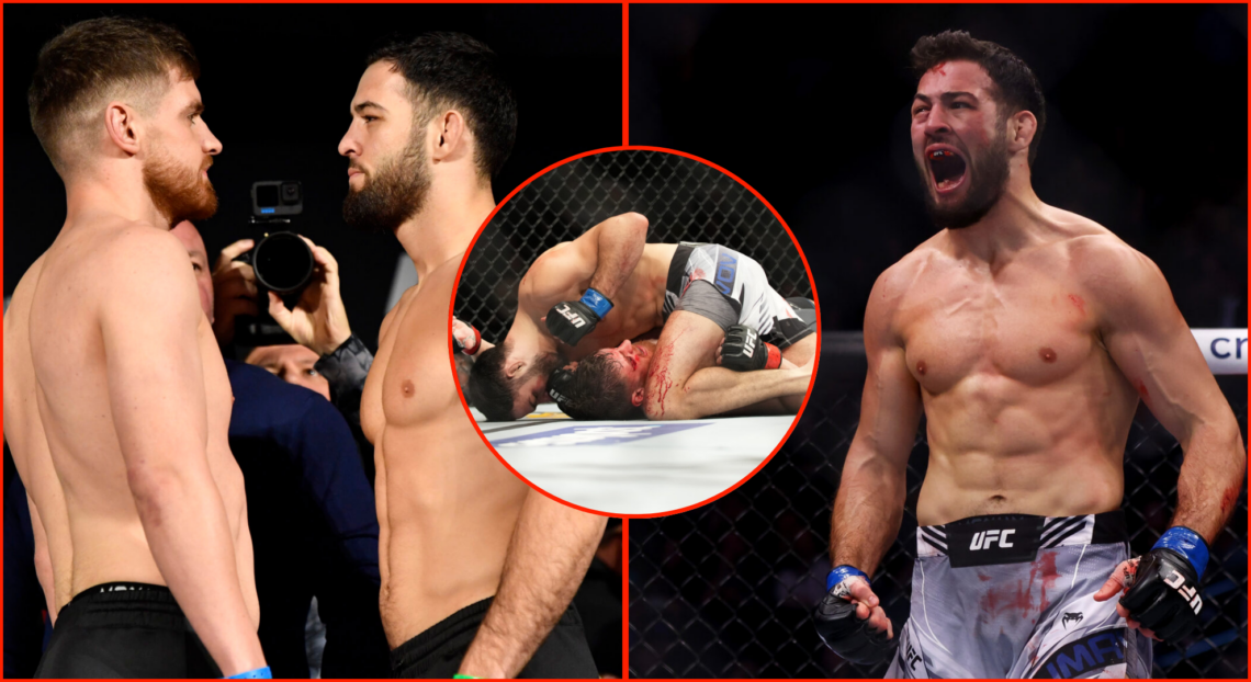 Pop out image of Nassourdine Imavov vs Edmen Shahbazyan before, during their UFC 268 fight in 2021.